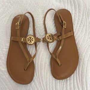 Tory Burch Tan Sandals with Gold Logo